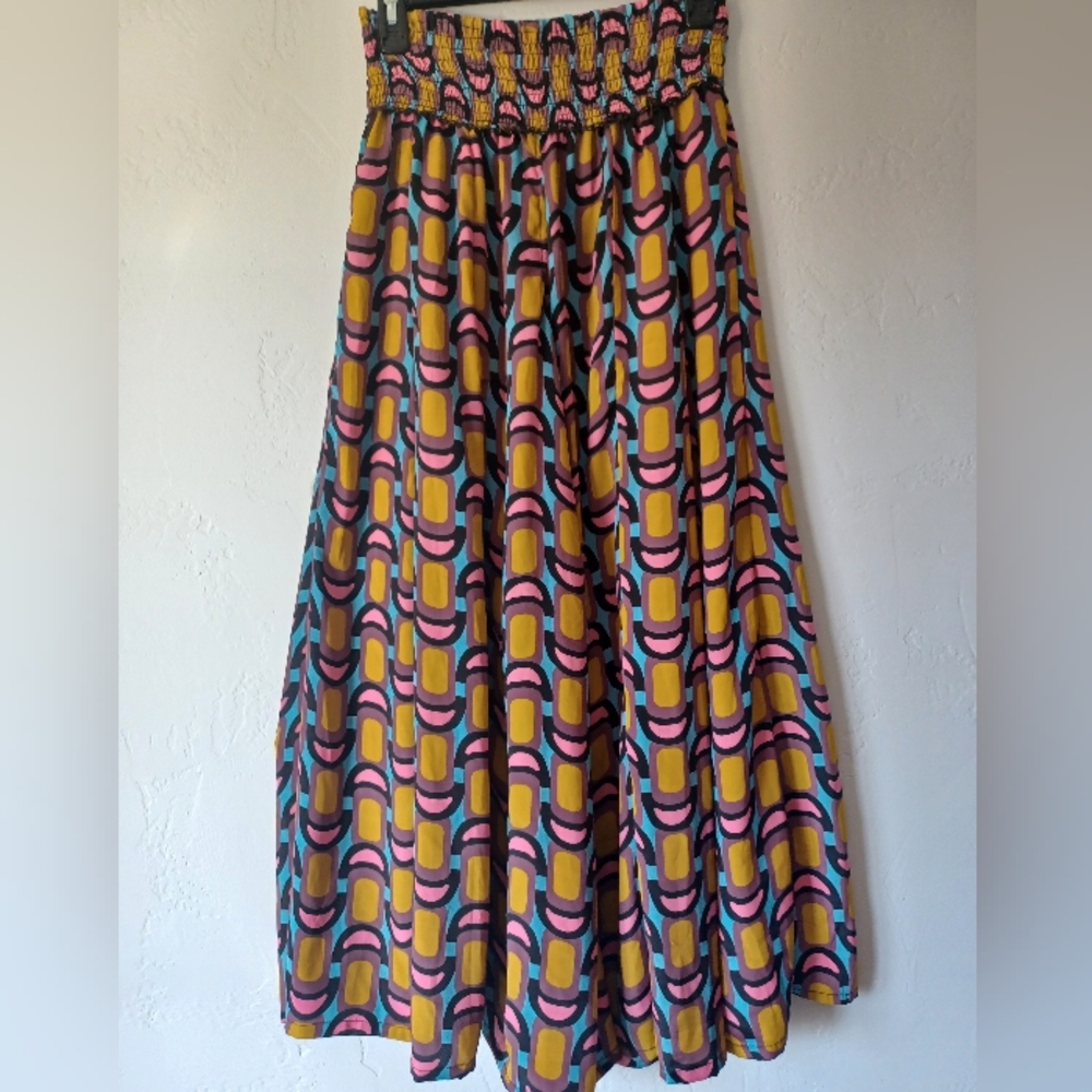 Blow Up Colorful Geometric Silky Wide Leg Pants